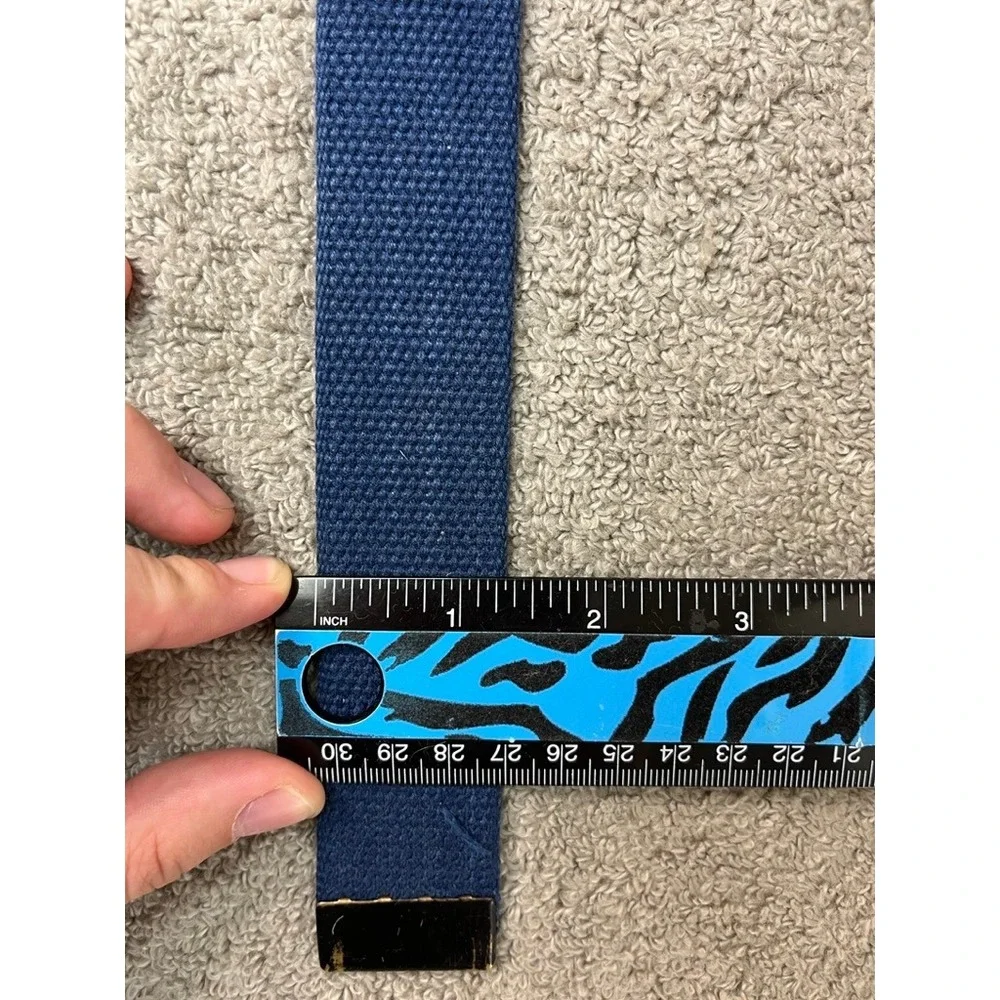 Vintage Merit Solid Brass Anchor Crest Web Belt Blue Canvas USA Made Military